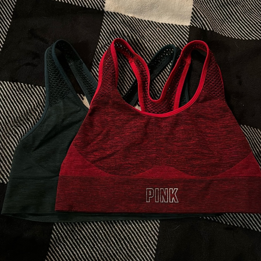 PINK sports bras red + green